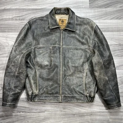 Vintage The Territory Ahead Leather Bomber Jacket Mens M Motorcycle Faded Gray - Image 1 of 4