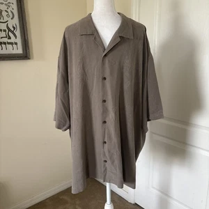 Camicia Tommy Bahama uomo XXL 100% seta marrone abbottonata casual tinta unita manica corta - Foto 1 di 13