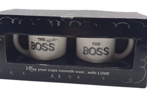 Ganz Mugs Set of 2 The Boss and The Real Boss White with Black Print - Picture 1 of 9