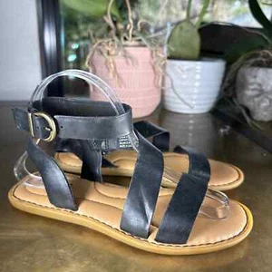 Born Womens Sandals Strappy Khelc Gladiator Cushioned Flat Leather Black 7 - Picture 1 of 8