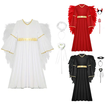 Niños Niñas Ángel Juegos con disfraces Disfraz Suelto Vestido Fiesta Halloween Baile Foto 1 de 4