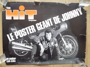 Affiche ancienne rare JOHNNY HALLYDAY moto Kawasaki HIT magazine vintage poster - Picture 1 of 7