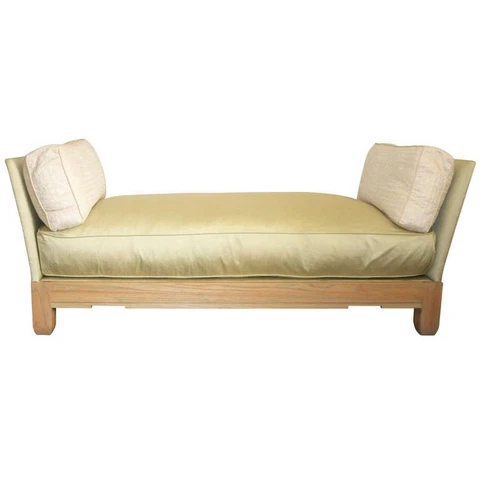 Chic Silk Chaise Daybed Bench-Ceruse Oak by Famed Sister Parish/Albert Hadley Cover