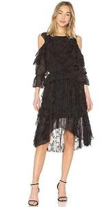 Joie Alpheus Silk Dress in Caviar Cold Shoulder Ruffles Womens Size Med NWT $448 - Picture 1 of 9