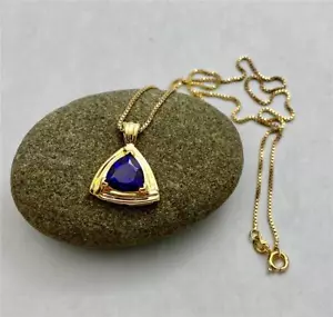 UTC Italy 925 Sterling Silver Gold Wash Purple Stone Triangle Pendant Chain 18" - Picture 1 of 6