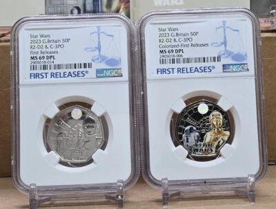 2023 UK 50p SET OF 2 STAR WARS R2-D2 & C-3PO NGC MS69 DPL FR not niue - Image 1 of 4