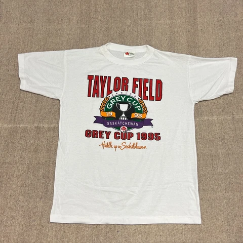 Vintage Grey Cup Shirt Extra Large White 1995 Saskatchewan Taylor Field CFL Cover