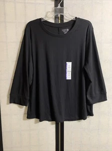 Time And Tru 3/4 Sleeve Crew Neck T-Shirt Women's Size XXL/20 Black - Picture 1 of 5