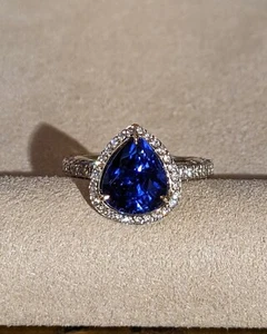 5.44 Ct Pear Cut Natural Sapphire Diamond Engagement Ring 14K White Gold Size 7 - Picture 1 of 6