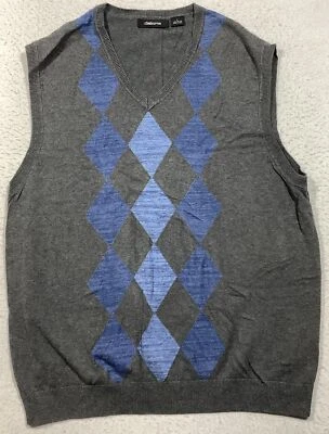 Claiborne Argyle Sweater Vest Men's Large Gray Blue Diamond - Image 1 of 4