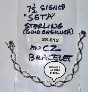 STERLING SILVER Bracelet - signed 925 SETA - CZ Stone SS-812 - Picture 1 of 15