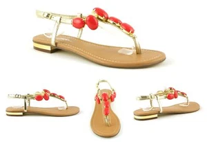 SEÑORAS MUJERES SANDALIAS PLANAS DIAMANTE CRISTAL GLADIADOR VERANO PLAYA ZAPATOS TALLA - Imagen 1 de 8
