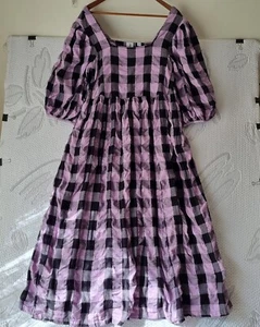 Collusion Oversize Garden Midi Smock Dress In Purple And Black Gingham Size UK 6 - Picture 1 of 21