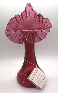 Fenton Jack in the Pulpit Cranberry Tulip Vase Original Tag Crimped Edge - Picture 1 of 11