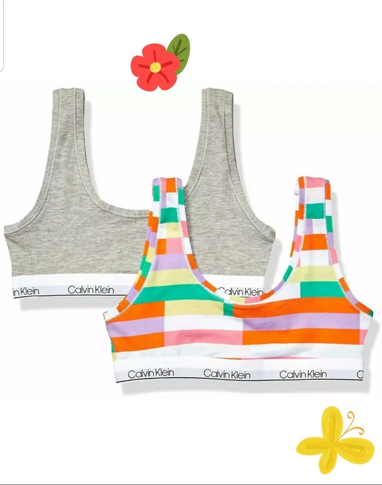 CALVIN KLEIN GIRL'S MODERN COTTON BRALETTE 2 pack Fragment print/grey size S 6/7 - Image 1 of 4