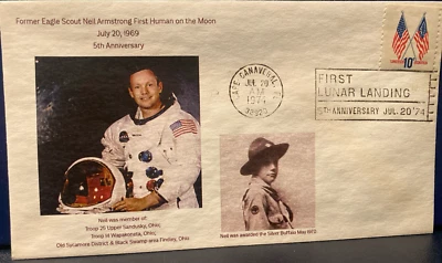 APOLLO 11 - NEIL ARMSTRONG PIC CACHE-1ST HUMAN ON THE MOON -5TH ANNIVERSARY 1974 - Image 1 of 4