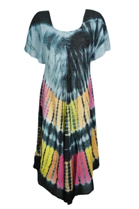 Boho Gypsy Hippy Sundress Tie Dye Blue Beach Cover Up Resort Wear Dresses L