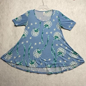 LULAROE Perfect T Women's Blue Dandelion Pattern Shirt Top Size XS Side Slit - Picture 1 of 19