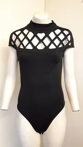 Fab Black Cut Out Sleeveless High Neck Leotard Body Suit ~ Size Small~ NEW! - Picture 1 of 4
