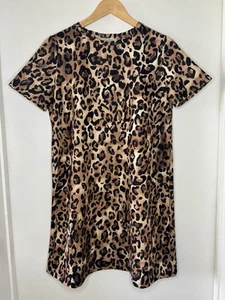 ZARA Trafaluc Women’s Stretch Scuba Knit Leopard Print Mini Shirt Dress Medium - Picture 1 of 4
