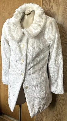 J Dennis Basso White Shimmer Soft Brocade Faux Fur Coat sz XS Sculptured New - Image 1 of 4