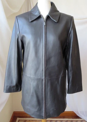 CHAQUETA LIZ CLAIBORNE 100% CUERO GENUINO MARRÓN OSCURO MANGA LARGA CREMALLERA COMPLETA ABRIGO S Foto 1 de 4