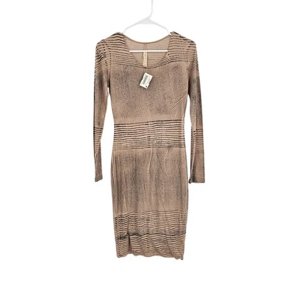 Raquel Allegra Fitted Dress Brown Black Tie Dye Striped Long Sleeve Mini NWT 2 - Image 1 of 4