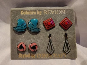4 X Pairs Vintage 1980's Earrings Corocraft & Revlon Original Board Jewellery - Picture 1 of 8