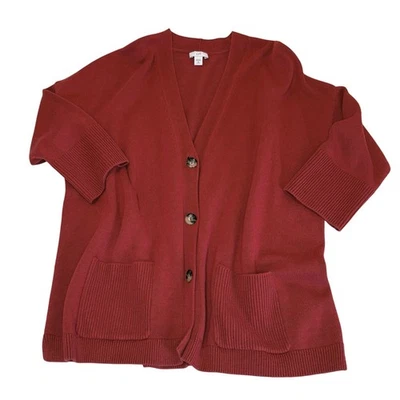 J.Jill Button Front Cardigan Sweater Women's Petite M | Rust Orange Relaxed Fit  - Image 1 of 4