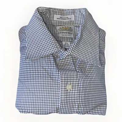 Camisa de vestir Eagle Shirtmakers para hombre 16,5 negra a cuadros calce ajustado Foto 1 de 4