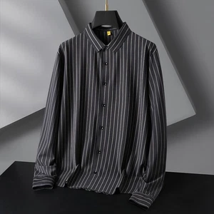 Men’s Tri-proof Striped Casual Shirt with Super Elasticity(Black) - Picture 1 of 10