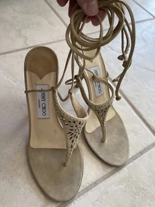 JIMMY CHOO DIAMOND CUTOUT-METALLIC INSERT SEXY ANKLE-WRAP STILETTO CLUB SHOES - Picture 1 of 9
