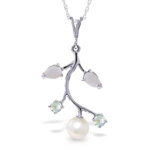 2.45 CTW 14K Solid White gold fine Necklace 18" Opal Aquamarine pearl - Picture 1 of 6