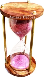6" Pink Sand Antique Maritime Nautical DecorVintage Wooden Hourglass Sand Timer - Picture 1 of 5