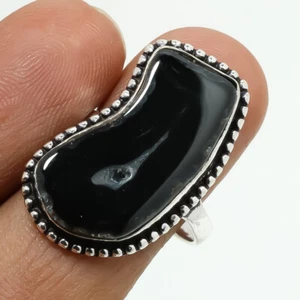 Black Botswana Agate Gemstone Handmade Thanksgiving Gift Jewelry Ring 7" PG 4838 - Picture 1 of 5