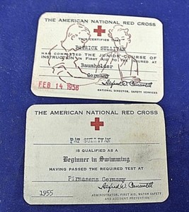 THE AMERICAN NATIONAL RED CROSS, FIRST AID AND SWIMMING CARDS, 1955, 1956