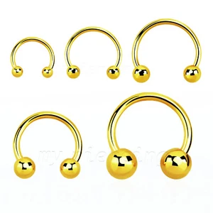 2pcs. Gold Plated Steel Horseshoe Circular Earring Septum Labret 20G 18G 16G 14G - Picture 1 of 2