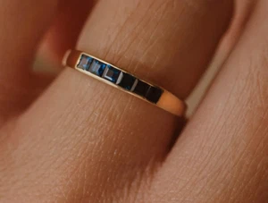 Blue Sapphire Gemstone Ring 925 Sterling Silver Minimalist Ring For Her - Picture 1 of 8