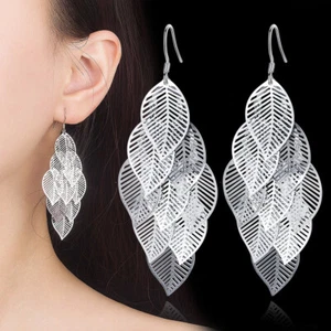 Pendientes colgantes de hoja de ley 925 para mujer plata 925 borla - Imagen 1 de 3