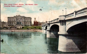 Postkarte New Locust Street Bridge Des Moines Iowa geteilt hinten gestempelt 1910 - Bild 1 von 2