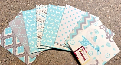 Fat Squares Fabric Lot (8 count) - Teal - Gray - White - Image 1 of 4