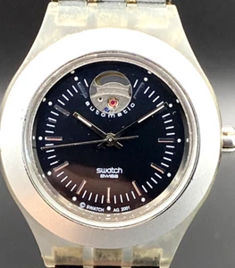 🇨🇭 VTG SWISS BIG SWATCH DIAPHANE AUTOMATIC AG 2001 IRONY ETA OPEN HEART WATCH - Picture 1 of 10