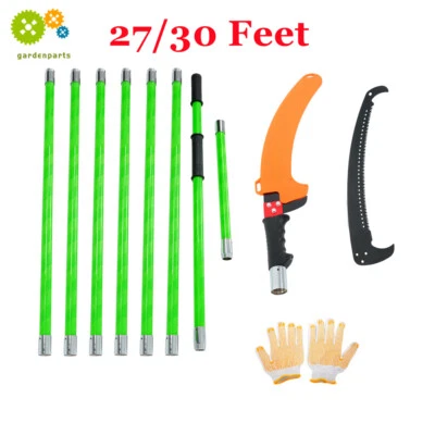 27/30 Feet Tree Pole Pruner Manual Branches Loppers Hand Pole Saws Extendable - Image 1 of 4