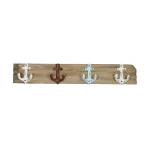 Ganchos de madera para abrigo Nauticalia cuatro anclajes montados en la pared gancho de almacenamiento decoración azul - Imagen 1 de 1