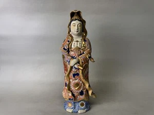 Y9021 STATUE Kutani-ware Kannon Bodhisattva figurine signed Japan antique figure - Picture 1 of 10
