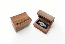 Merry Christmas Engraved Wooden Proposal Ring Box, Walnut Design, Engagement