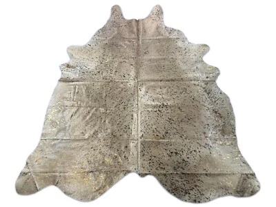 Beige Cowhide Rug with Bronze Acid Washed Metallic Size: 8x7 feet D-088 - Image 1 of 4
