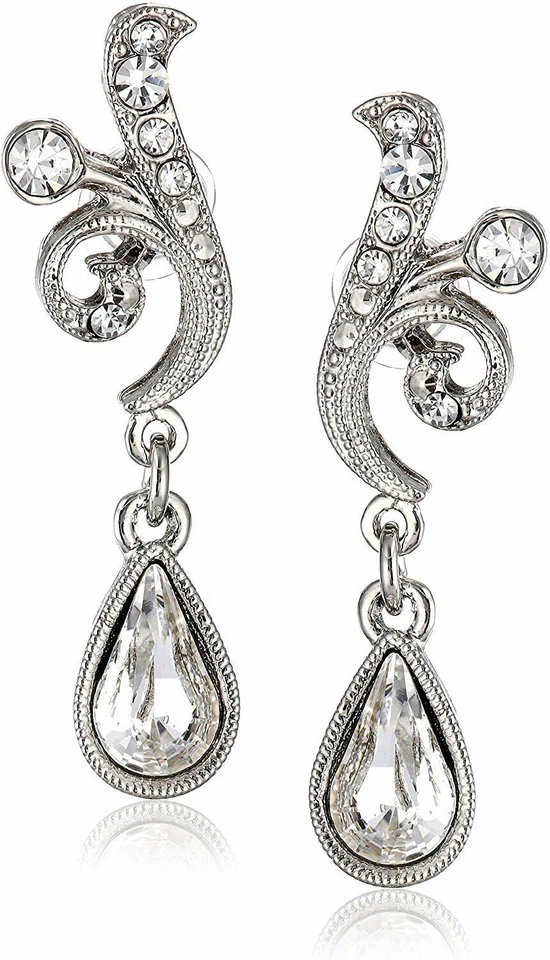 Pendientes lágrima pergamino cristal tono plata joyería 1928 Foto 1 de 1