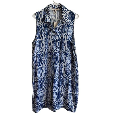 Casa Cabana Anna Blue White Shift Dress L Sleeveless Collared Resort Beach ($58) - Image 1 of 4