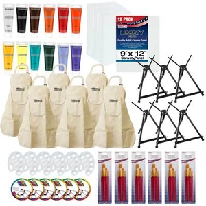 Paint and Sip Art Party Painting Kit - Easels Paint Canvas Panels Brushes Aprons - Picture 1 of 5